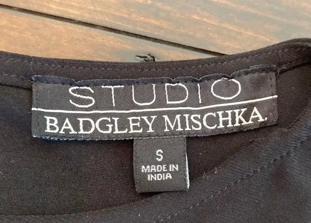 Badgley Mischka black silver embellished blouse size S