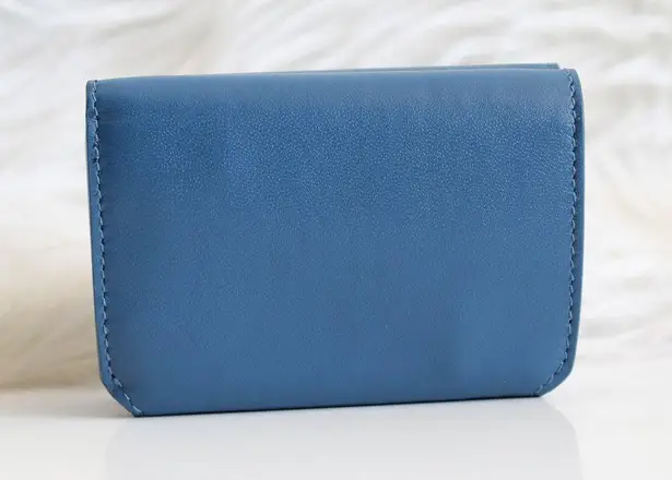 Balenciaga Blue & White Leather Logo Everyday Trifold Mini Compact Wallet