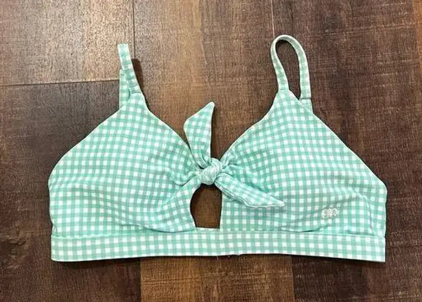 ALBION FIT Mint Checkered/Gingham Tie Bikini Swim Top Size XL