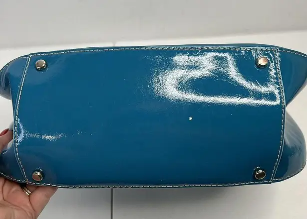 Kate Spade New York Lazuli Pretty Penny Treesh Patent Leather Satchel Bag Purse Blue