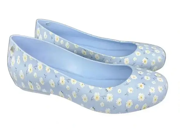 Melissa Floral Ballet Flats Sandals Shoes Size 6 Blue Daisies Pull On Round Toe
