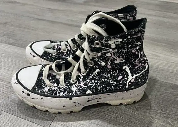 Converse  Run Star Women 6 Platform High Top Paint Splatter Black Canvas