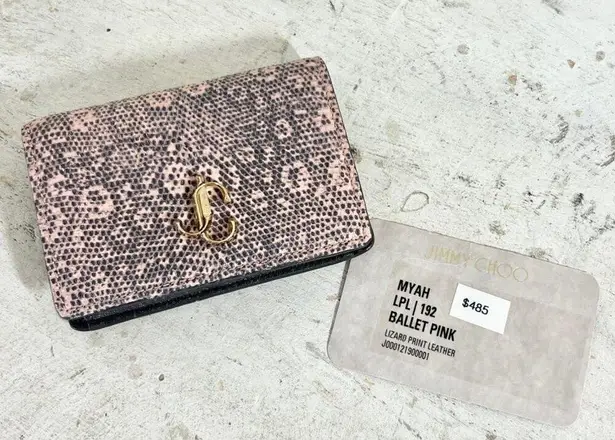 Jimmy Choo Myah Ballet Pink Lizard Print Leather Bi-fold Wallet With Jc Logo - Image 3