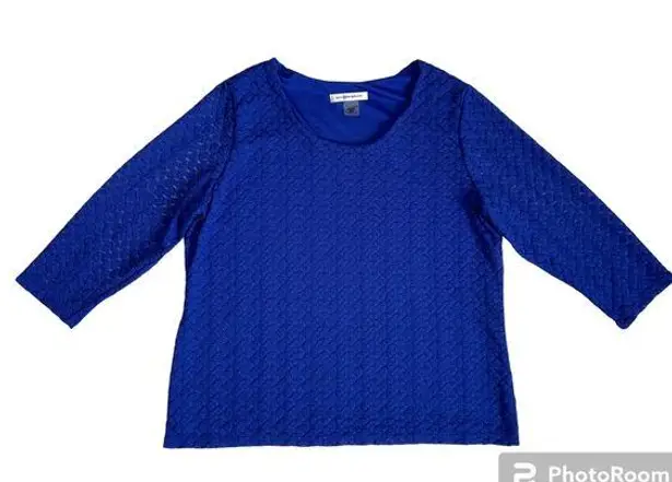 Allison Daley royal blue knit woven 3/4 sleeve sweater women’s size medium