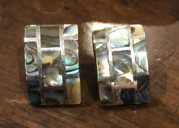 Sterling Silver Vintage Abalone Inlay Mosaic Earrings