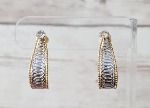 Vintage Earrings for Pierced Ears Statement Gold Tone, Silver Tone, Clear Gem