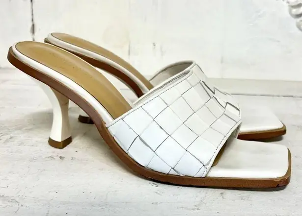 Tony Bianco Olivia Woven Sheep Nappa Leather Heeled Mule Sandals White Women 6.5