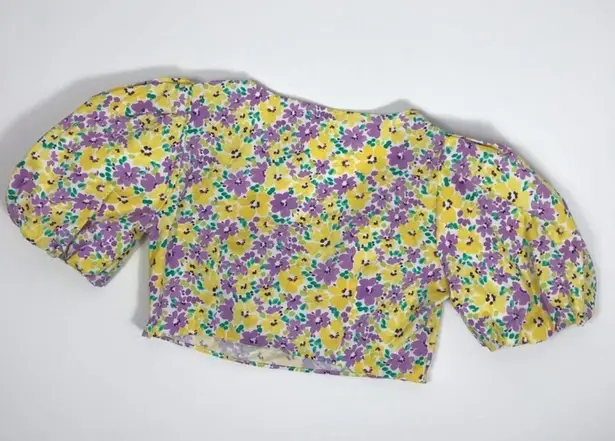 River Island floral Puffed Sleeve tie front crop top Yellow and Purple size 14