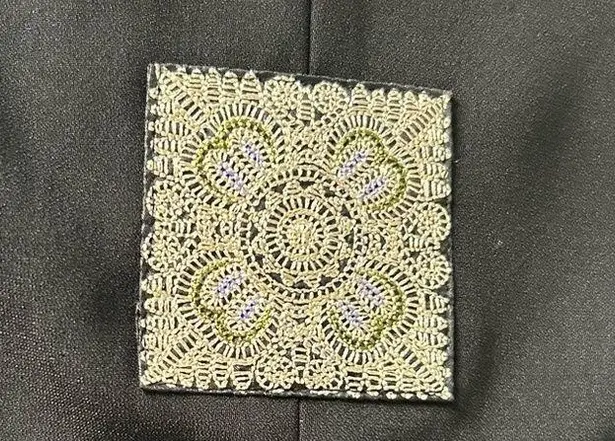 Asian inspired vintage flare pants embroidery peekaboo pleats black size medium