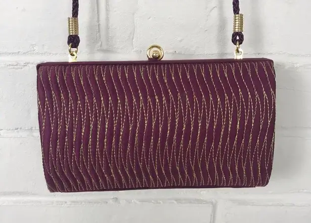 Structured Maroon Purple Shimmer Thread Structured Clutch Bag