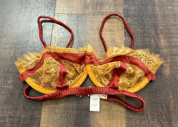 For Love & Lemons Intimates Lace Underwire Bra Size S Burgundy Gold Red
