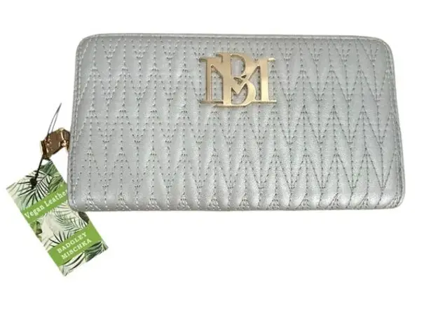 Badgley Mischka NWT Grey Blue Quilted Long Cardholder Wallet Vegan Leather