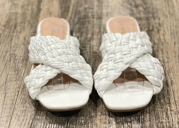 Women’s Square Toe Braided Flat Sandals Slip On Slides Cross Criss Summer Sandal White Size 9.5