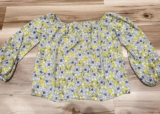 Miss Selfridge Floral Yellow and Grey Off the Shoulder Top Women’s 4
