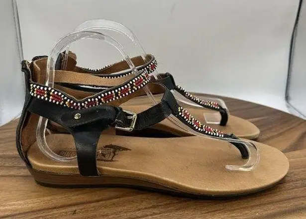 Pikolinos Beaded Gladiator T Strap Leather Sandals Boho Native Women's 39 US 8.5 Black