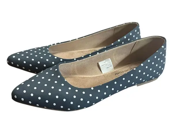 Serra Memory Foam Women's Slip On Flat Shoes Navy & White Polka Dots Size 9