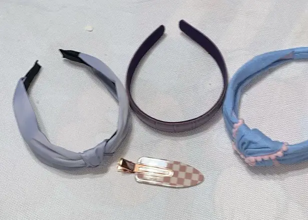 Set of Three Stylish Headbands in Blue, Purple, and Lavender and a kit.sch clip Purple