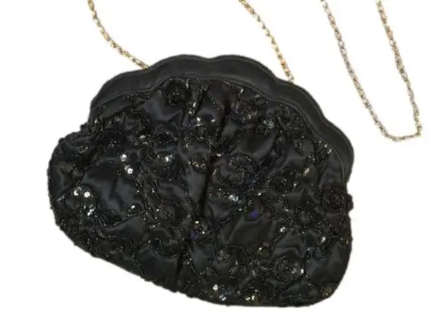 SHALS INTERNATIONAL Black Beaded Sequin Evening Bag