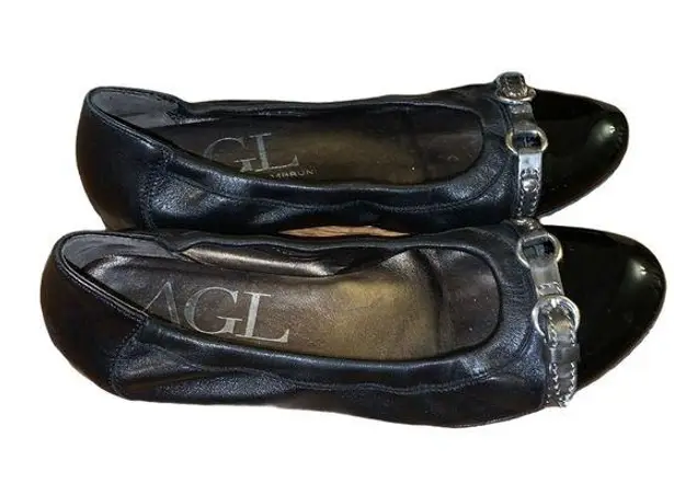 AGL Attilio Giusti Cap Toe Leather Ballet Flats Black Size 6