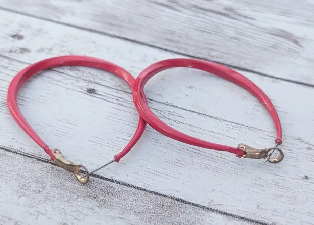 Vintage Stud Earrings Elongated Red Twisted Hoops 2" Large