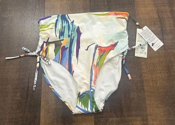 NWT CALIA Women's High Waisted Ruched Side Tie Swim Bottoms Size Medium White