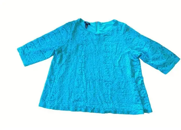 Alfani Lace Layered Zipper Back Teal Lace Overlay Blouse Cotton Blend Size 3X