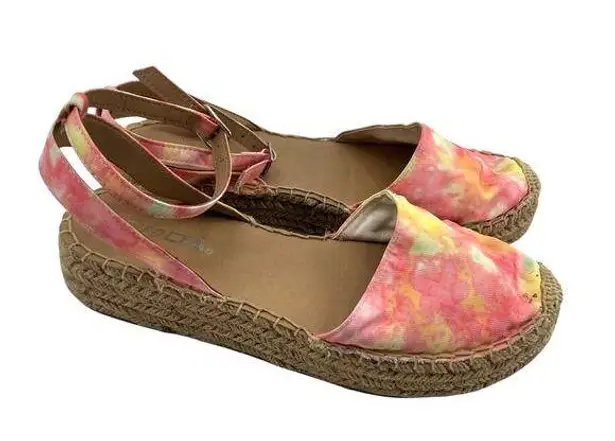 Soda pink tie dye bohemian platform espadrille sandal adjust ankle strap size 8