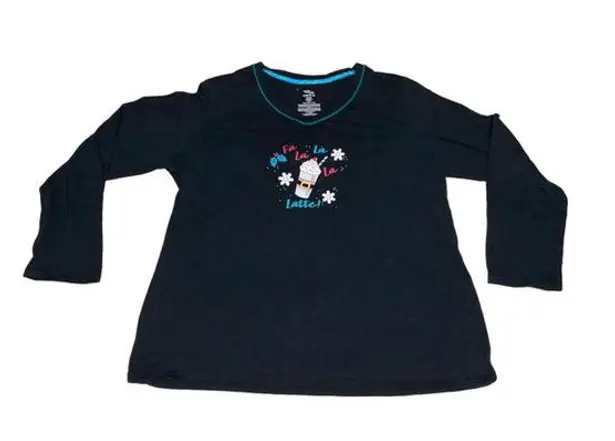 secret treasures Fa, La, La, La Latte Black Long Sleeve Women's Shirt Size XL/XG