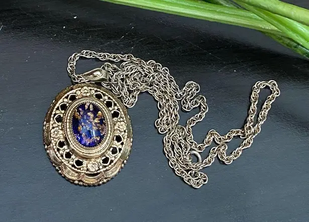 Caravelle Vintage Caravellle Pendant Watch Double Sided Ornate Cabochon 24” Necklace WORKS