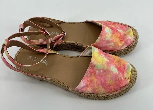 Soda pink tie dye bohemian platform espadrille sandal adjust ankle strap size 8