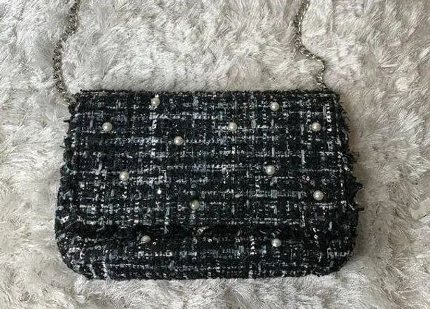 Vintage Black Boucle Pearl Embellished Shoulder Bag