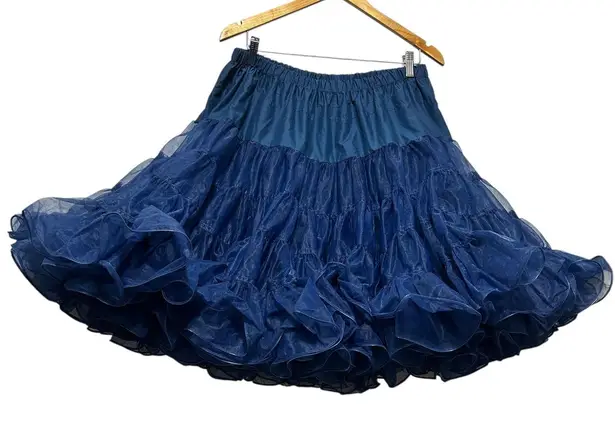 VTG Malco Modes Nylon Petticoat Skirt Navy L Tier Ruffle 80s Rockabilly Costume Blue Size XL