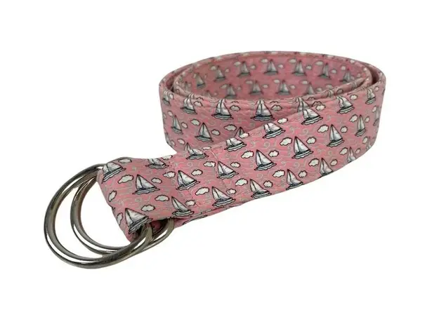 Vineyard Vines  Pink boat Logo D-Ring Belt 100% Cotton Size Small