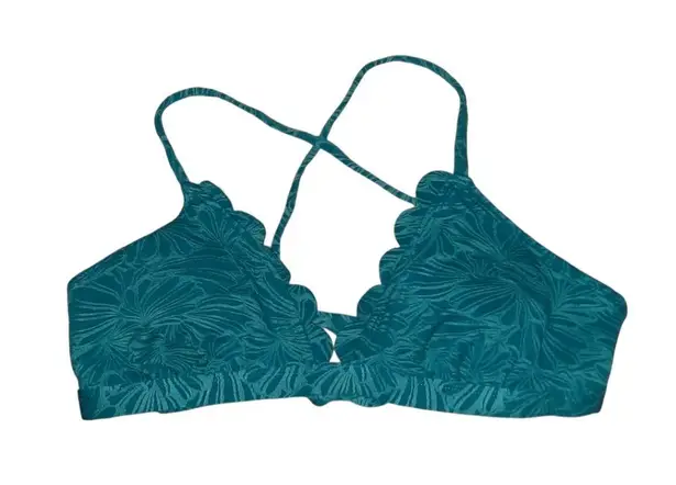 Teal Floral Bikini Top Size Medium Blue
