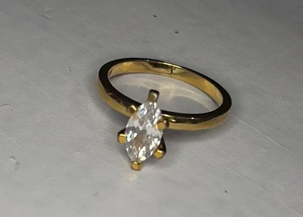 Vtg NV Nevada Silver Mines Gold Tone Marquise CZ Ring size 7