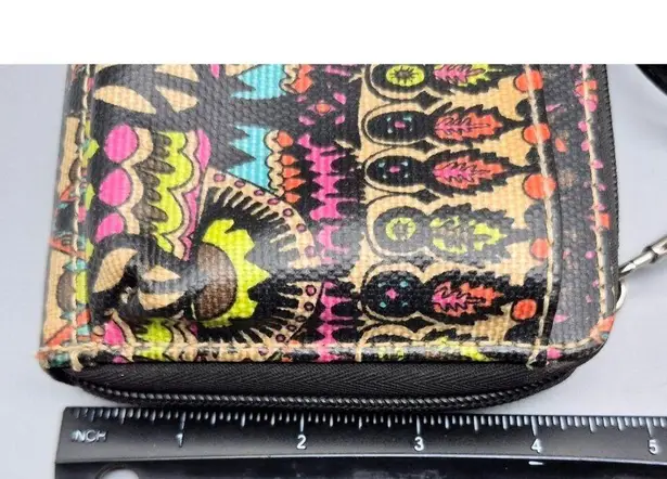 Sakroots Crossbody Zip Wallet Purse Coated Canvas Peace Sign Colorful Design