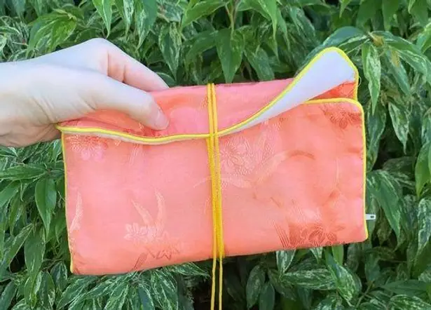 Coral Jewelry Roll | Silky/Satin Fabric | Travel Bag, Purse, Pouch, Asia Pink