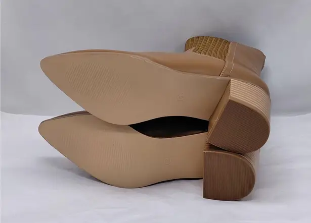 Women's Ankle Boots Size 6 Brown Sock Booties Chunky Heel Pointed Toe Casual