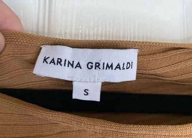 Karina Grimaldi Amber Knit Midi Dress in Camel Size Small One Shoulder Ribbed