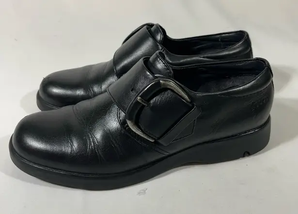 Ecco LEATHER MONK STRAP WOMEN SLIP ON LOAFER BUCKLE BLACK EU 38 SZ 7.5-8 PREOWN
