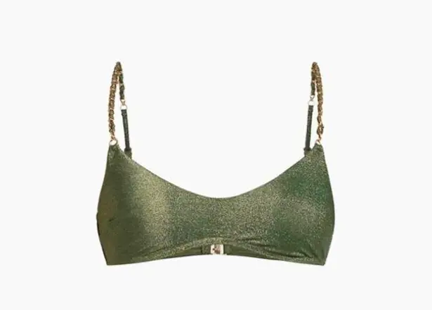 Zimmermann Halliday Metallic Chain Bikini Set in Forest Green, Size 4, $278