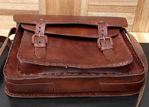 Vintage Handmade Brown Leather Brooklyn Style Briefcase Messenger Satchel Bag