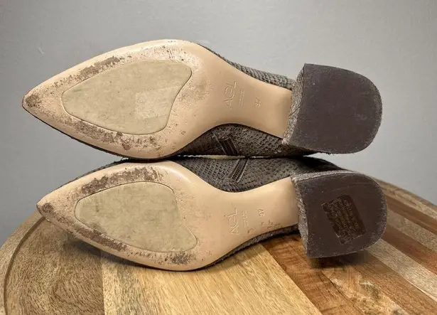 AGL Bootie Zip Up Snakeskin Pattern Block Heel Size 37 Italy Tan/Brown Brown