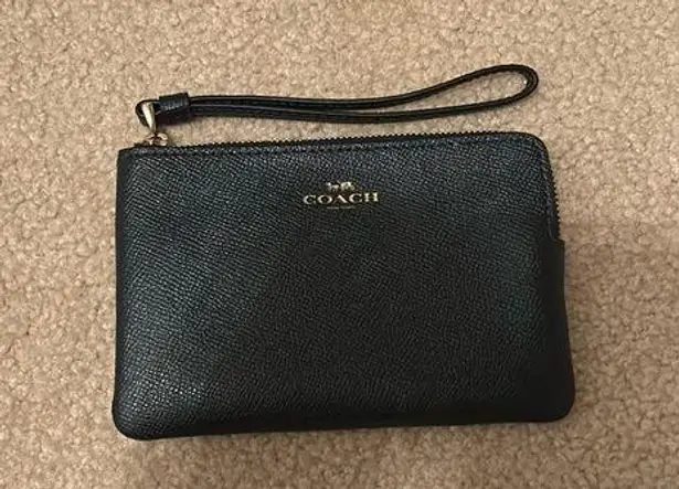 Coach  Navy and gold corner zip wristlet