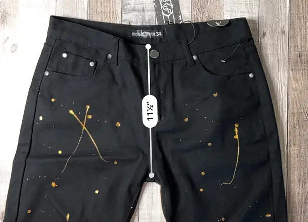 Uncut Denim Co . Y2K Painted Black 12" Knee Length Denim Shorts sz 34 NWT