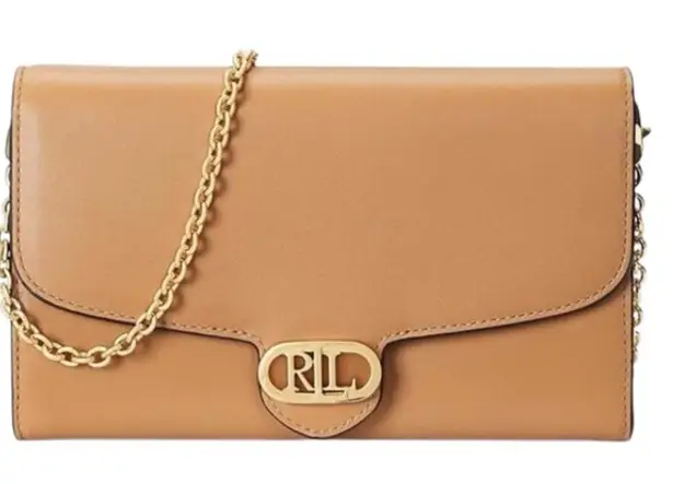NWT Lauren Ralph Lauren Leather Medium Adair Wallet Crossbody Summer Buff Tan