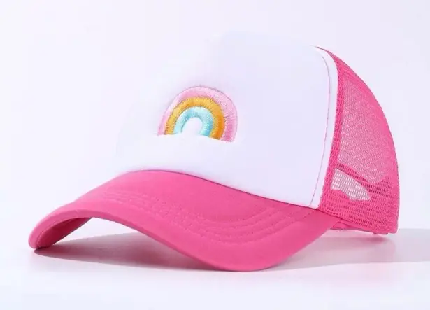 Pink rainbow trucker hat