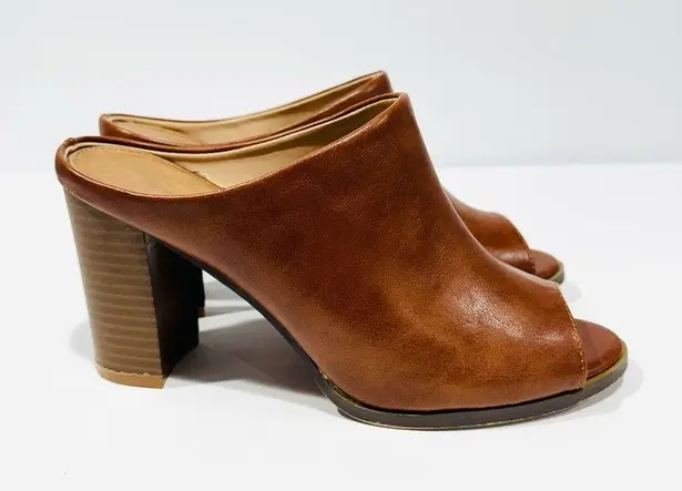 Seven 7 Cognac Brown Mexx Mules Heeled Open Toe Shoes