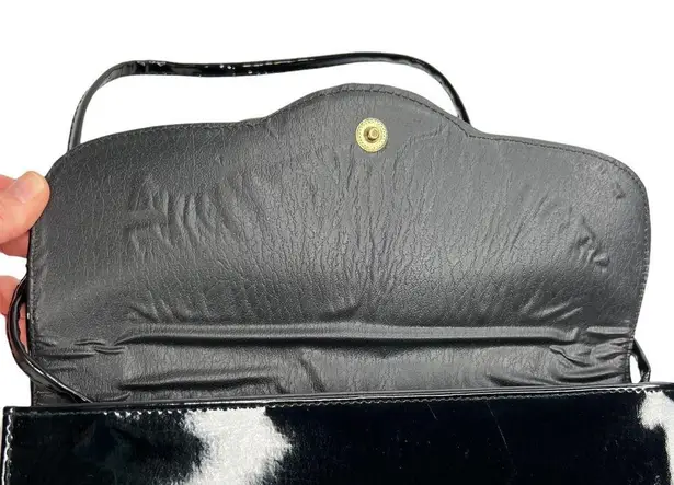 Patent Leather Black Slim Evening Bag Purse With Crocodile Embossed