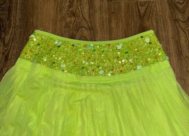 Basil & Maude Lime Green Beaded Waist Midi Skirt